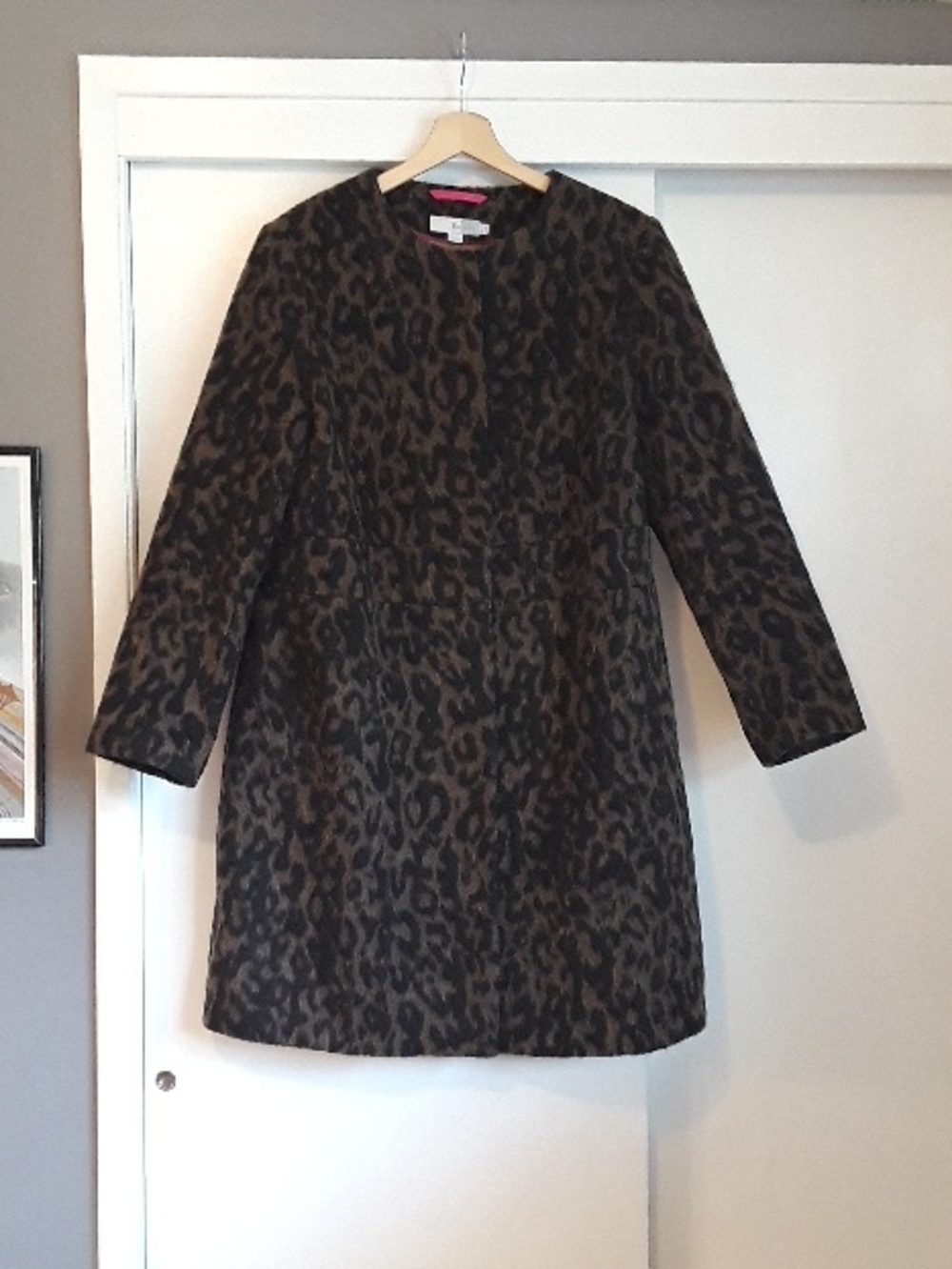 Boden Leopard Wool Blend Coat Size 14
